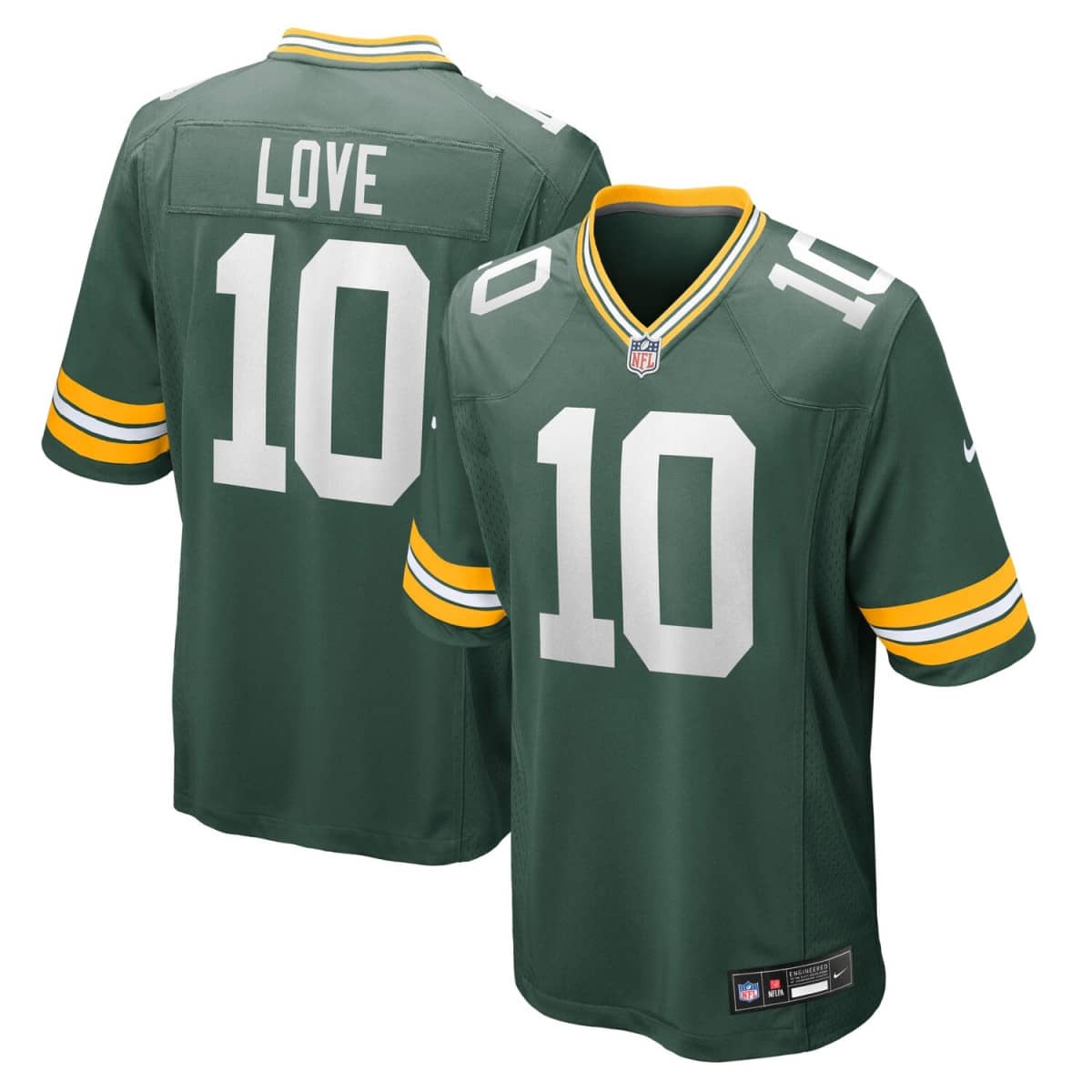 Green Bay Packers Nike Home Game - Green Gold - Jordan Love 10