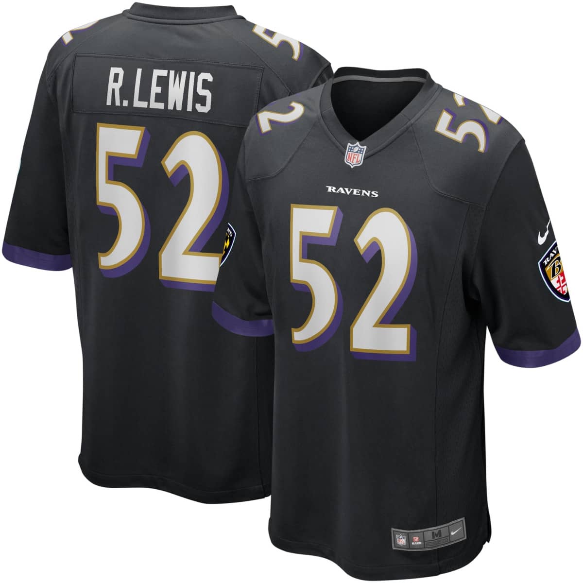 Baltimore Ravens - Nike Alternate Game Jersey - Black -Throwback Player Ray Lewis 52